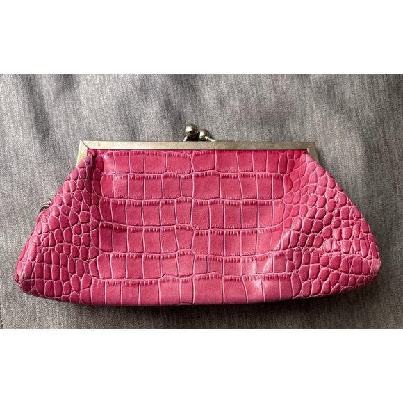Vintage Clutch Wallet Women's Crocodile Texture Pink Accordion Style Flat Wallet - Picture 4 of 6